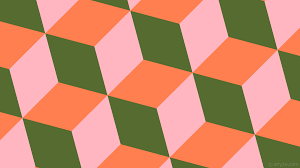 Wallpaper orange pink green 3d cubes #ff7f50 #556b2f #ffb6c1 15 ...